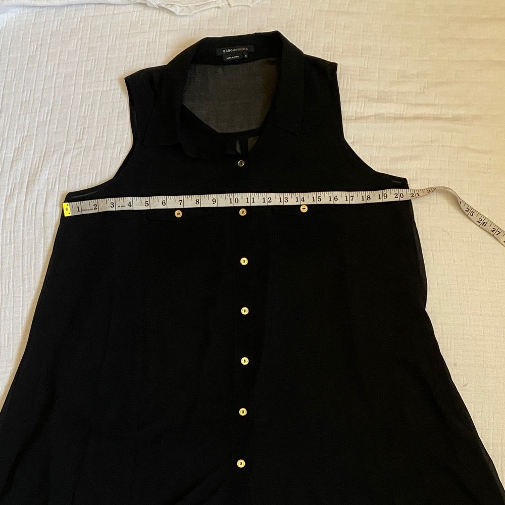 BCBGMaxAzria Sheer Sleeveless Button-Front Tunic in Black - Picture 6 of 9